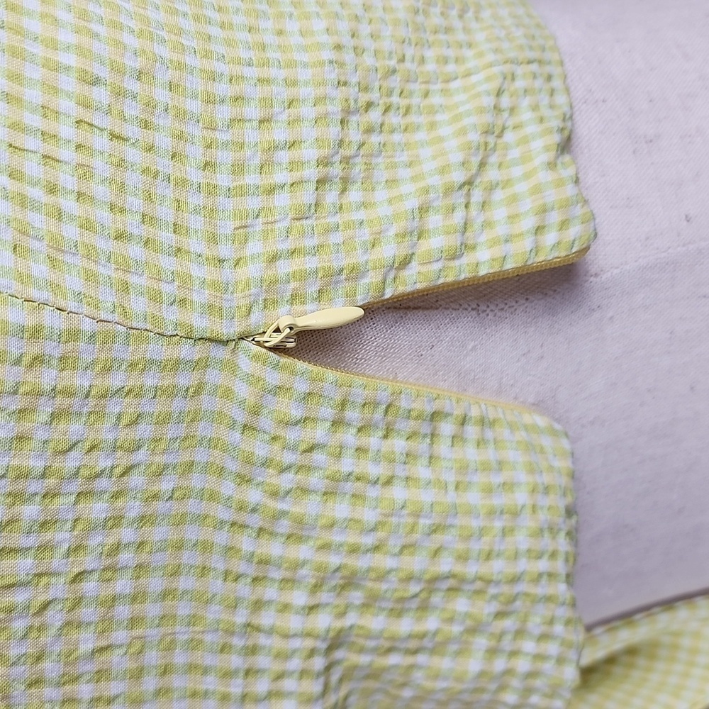 New Zara Gingham Cotton Puff Sleeve Tie Knot Front Smocked Cropped Bra Top Small - Picture 9 of 12